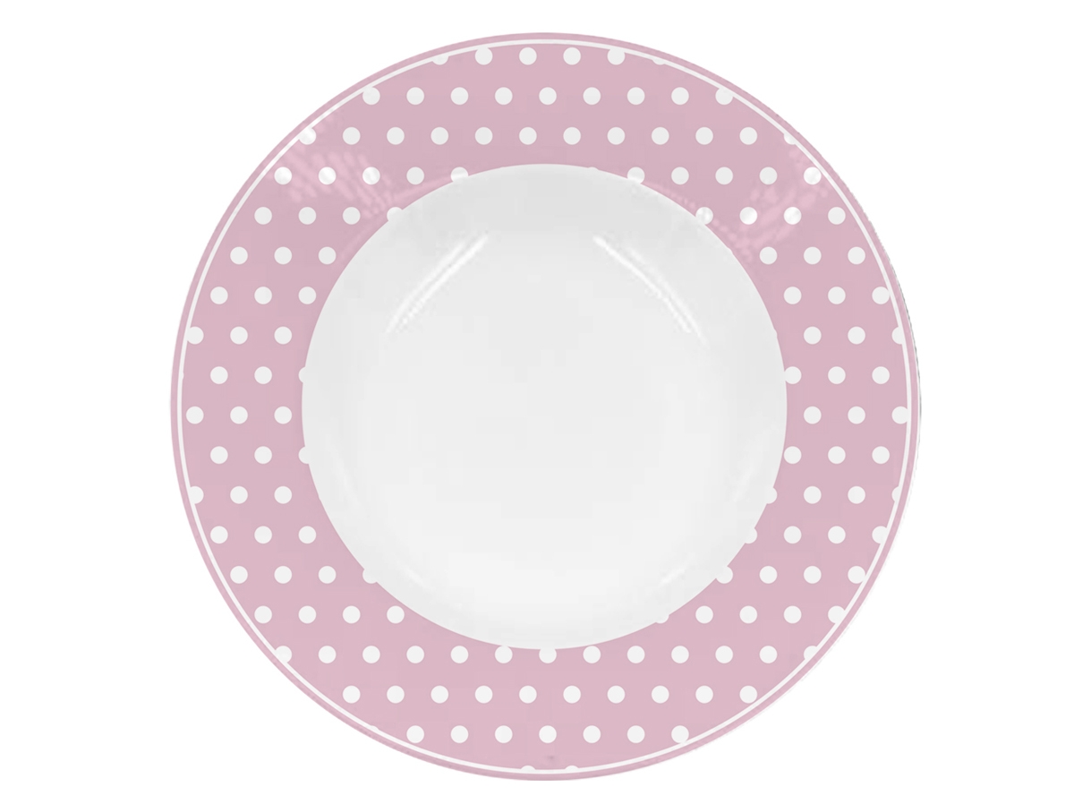 Pastelovo ružový retro porcelánový hlboký tanier s bodkovaným bielym dekorom o priemere 22 cm Isabelle Rose 35885 - obrázok 1