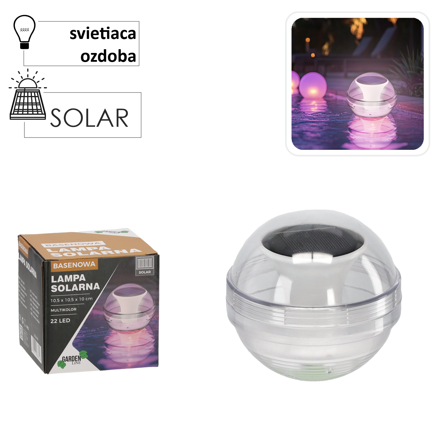 Lampa solárna do bazéna meniaca farbu 22 LED 10,5x10,5x10 cm 45941 - obrázok 1