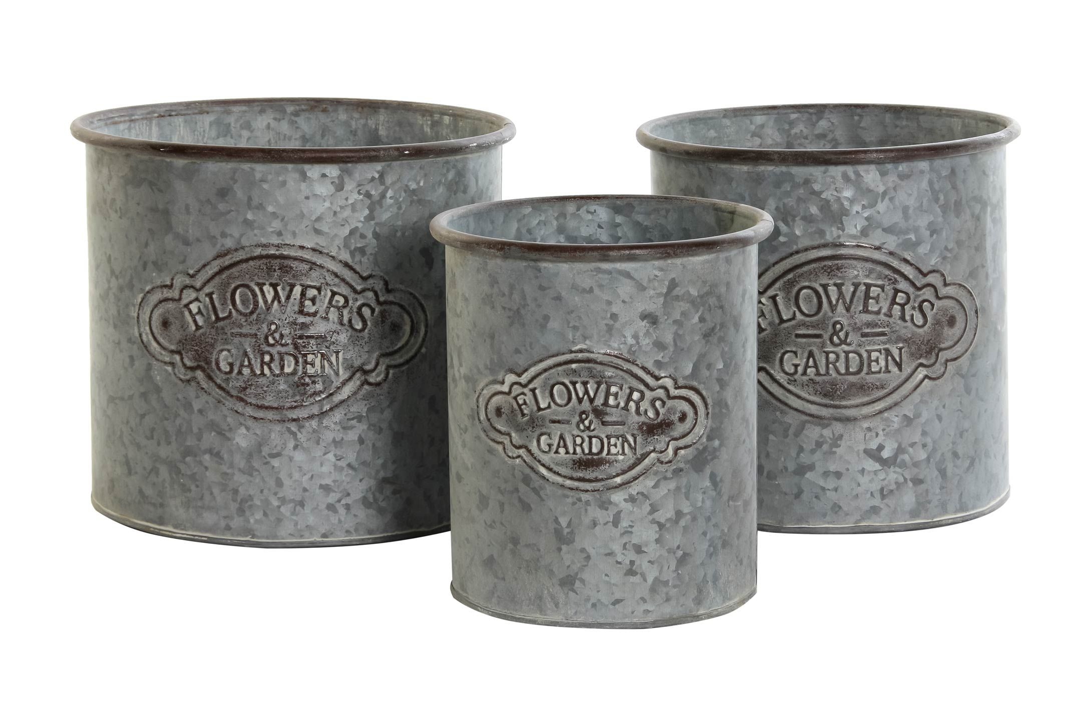 Kovový sivý malý kvetináč okrúhleho tvaru s nápisom 17 x 17 x 19 cm 38003 - obrázok 1
