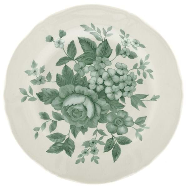 Zelený keramický plytký tanier s kvetovaným bielym dekorom o priemere 20 cm Blanc Maricló 39380 - obrázok 1