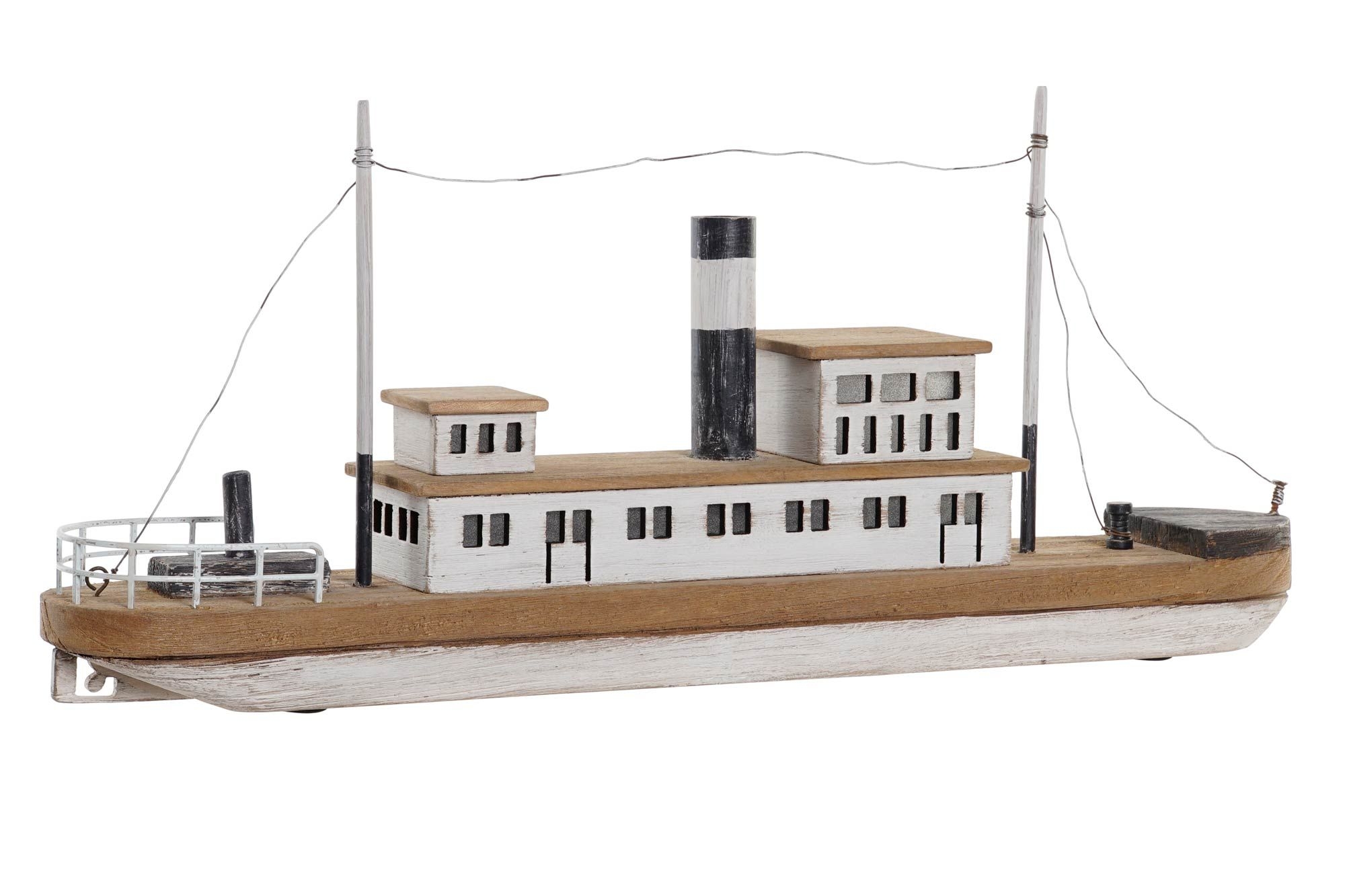 Drevená loď prírodná ako dekorácia s LED osvetlením a kovovými aplikáciami 59 x 10 x 26 cm 35289 - obrázok 1
