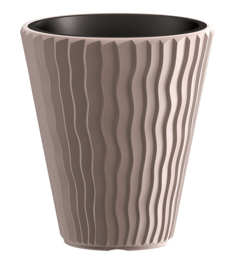 Plastový oválny kvetináč SANDY s vrúbkovaným vzorom v mocca farbe s vkladom 35 cm 27916 - obrázok 1