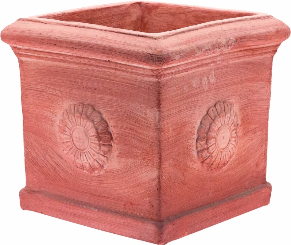 Talianska terakota Terakotový kvetináč Cubo Con Rosone 31x30,5 cm 47158 - obrázok 1