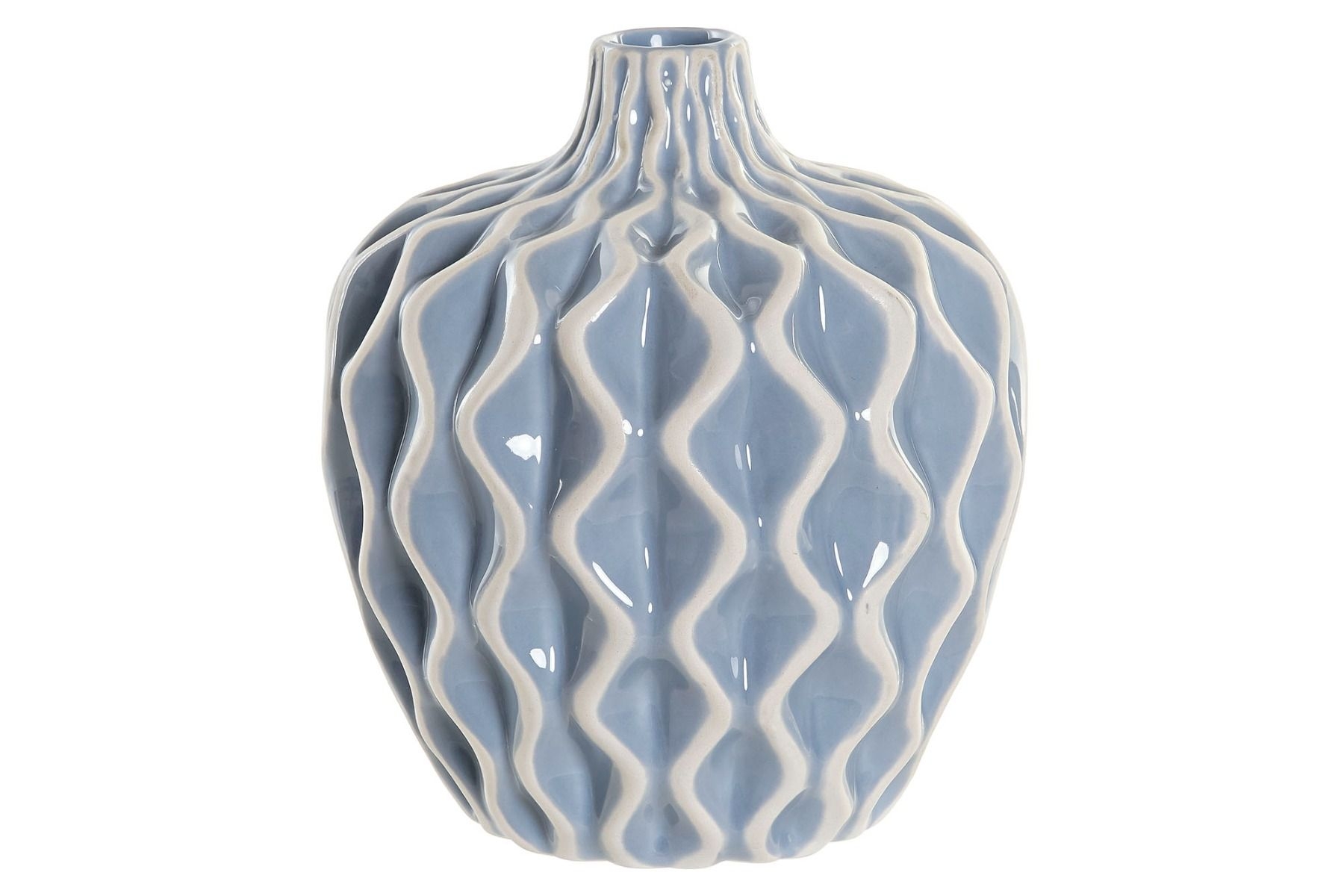 Keramická vysoká modro-biela váza s vlnitým vzorom 16,3 x 16,3 x 18,5 cm 35296 - obrázok 1