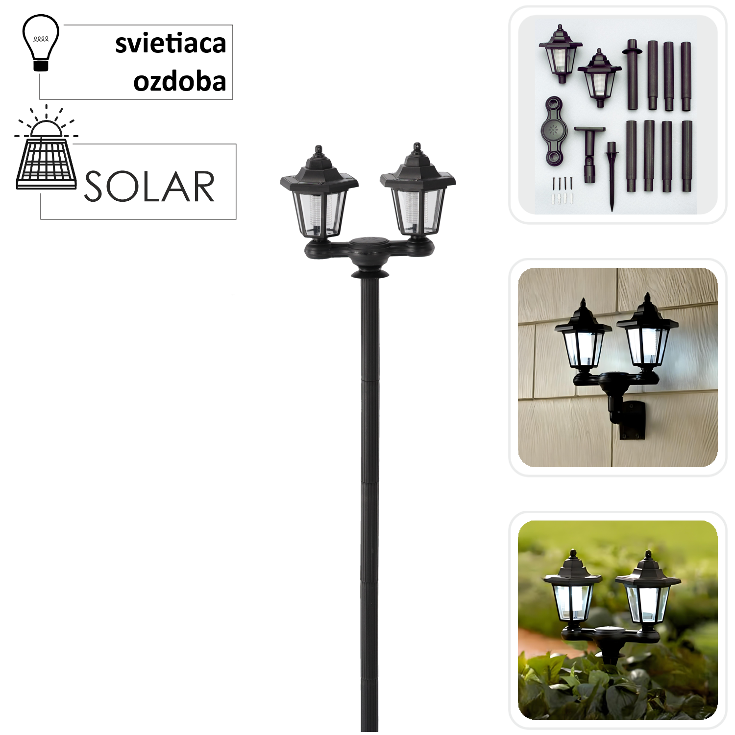 Lampa solárna LED studená biela 27,5 x 12,5 x 152 cm 45939 - obrázok 1