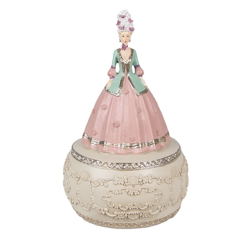 Polyresinová dekorácia hracej skrinky s dekorom dámy v elegantných šatách na podstavci 12 x 19 cm Clayre & Eef 41365 - obrázok 1