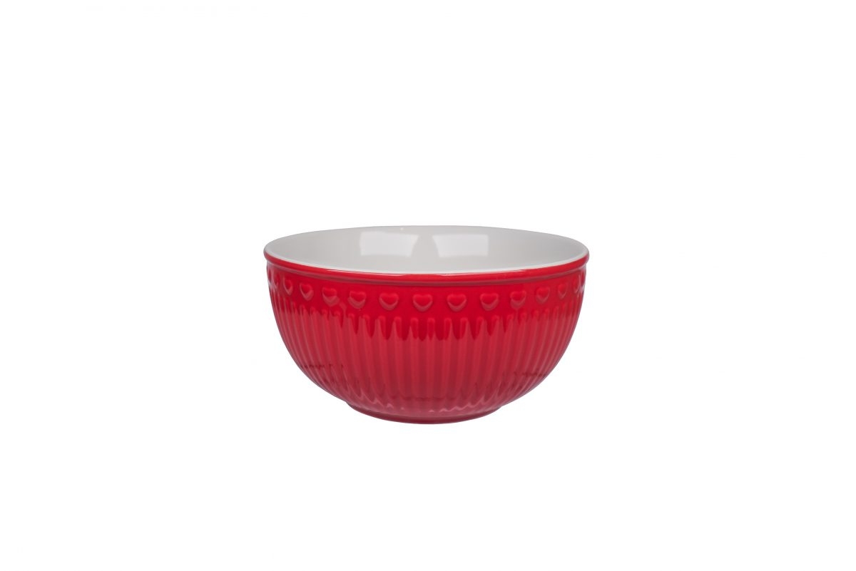 Porcelánová miska v červenej farbe v retro štýle so srdiečkovým motívom a vrúbkami 14 x 7 cm Isabelle Rose 39059 - obrázok 1