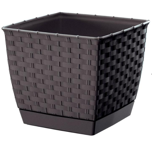 Plastový hranatý kvetináč Ratolla Square v hnedej farbe s podmiskou 22 cm 28528 - obrázok 1