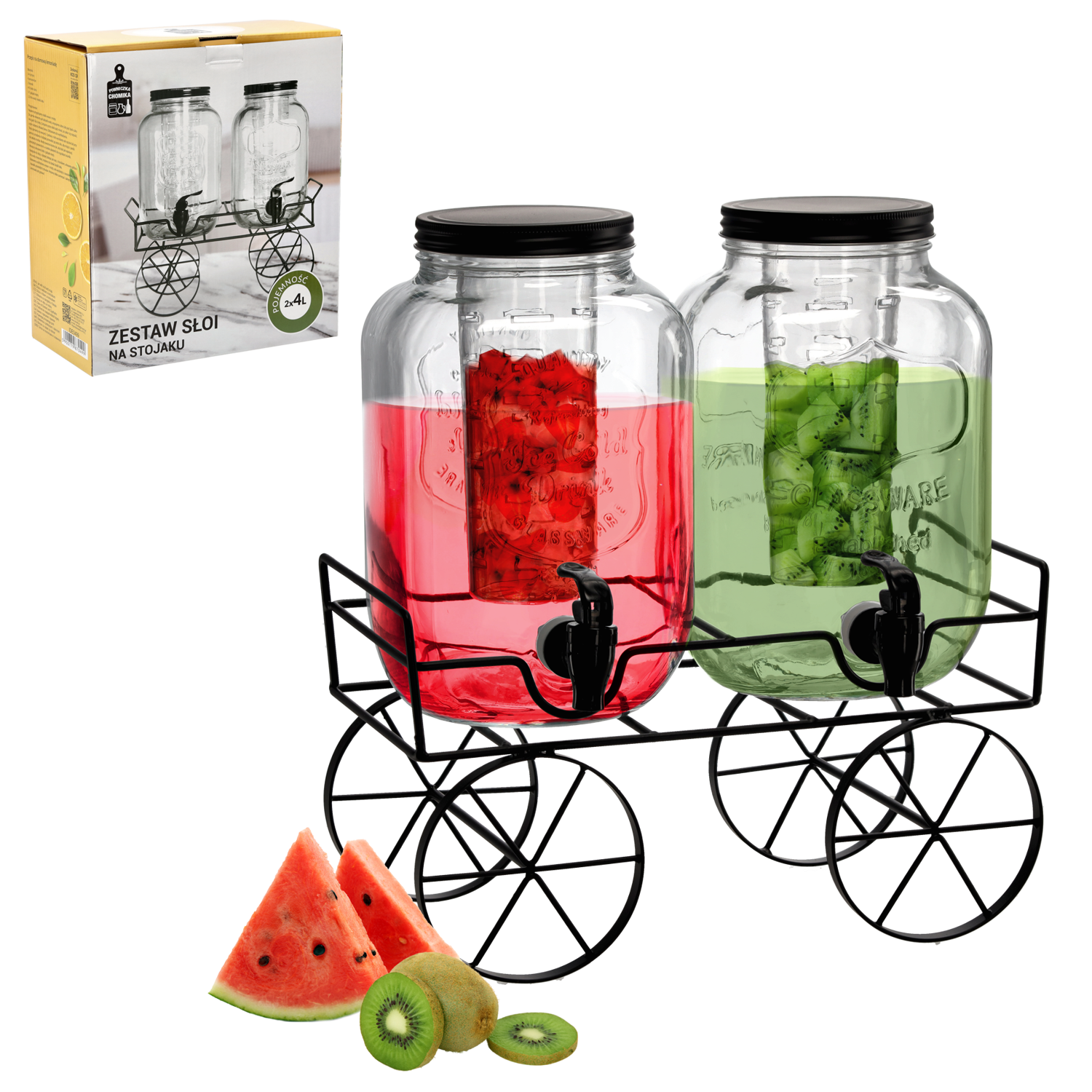 Dózy - zásobníky sklo s kohútikom na kovovom stojane 4 litre 45958 - obrázok 1