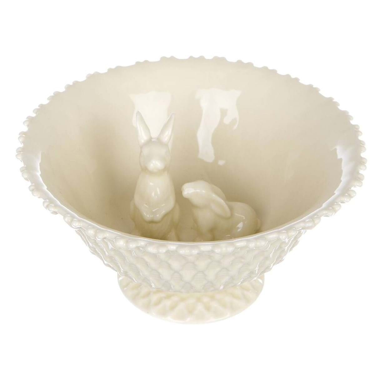 Blanc Maricló miska Keramická krémová s dvomi zajačikmi vnútri v schaby chic romantickom štýle 18 x 18 x 9 cm 37205 - obrázok 1