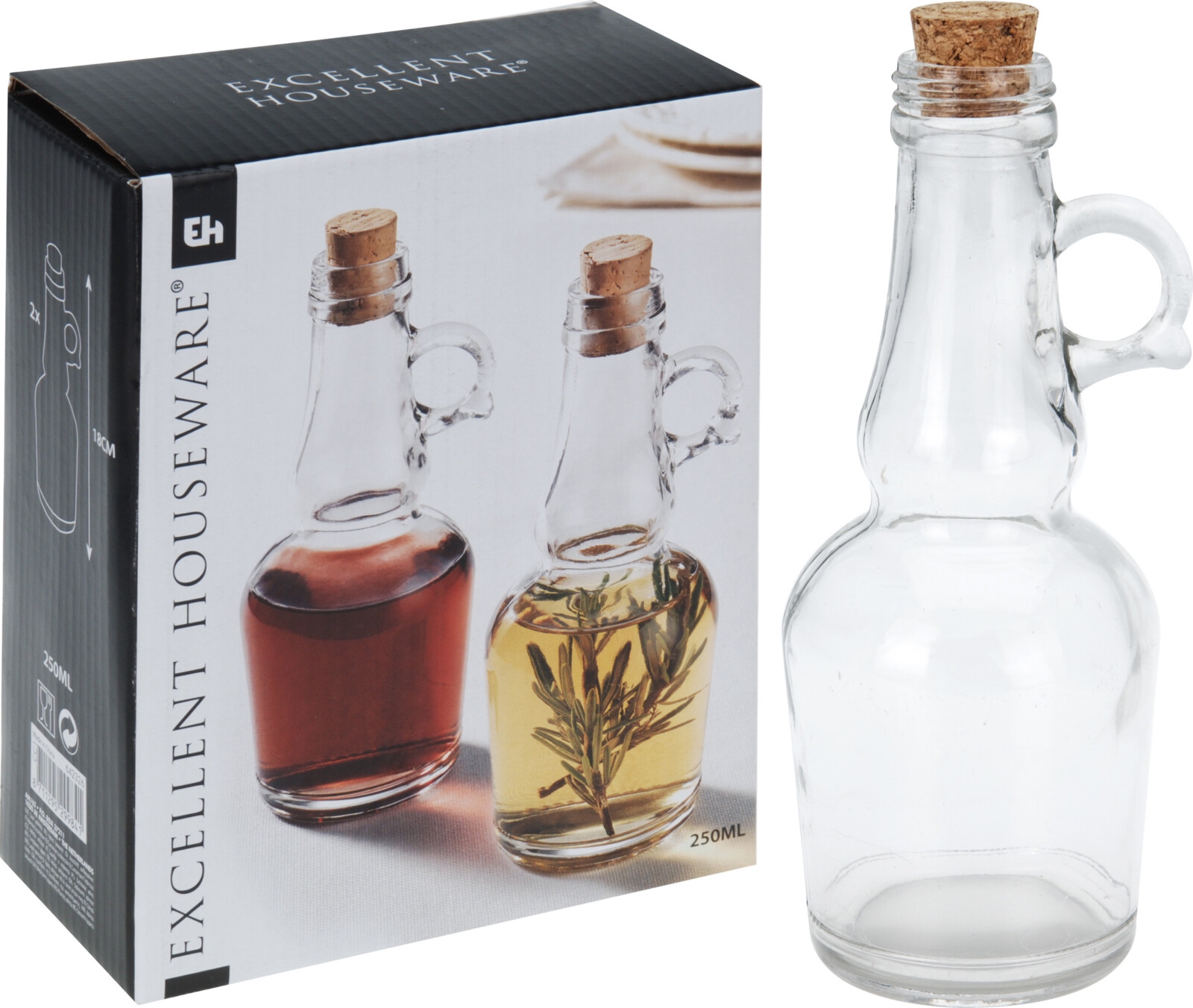 Sklenená dóza - fľaša na olej s korkovým uzáverom 250 ml 38876 - obrázok 1