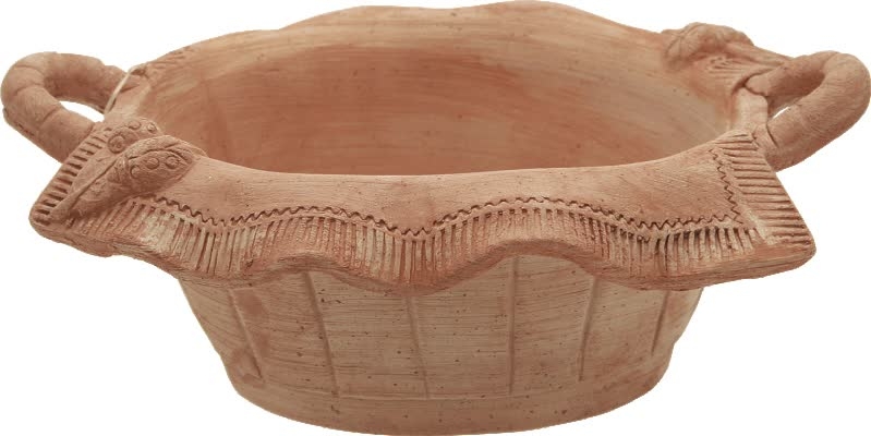 Terakotový košík s uškom a golierom s dekoratívnym lemom 33 cm 26846 - obrázok 1