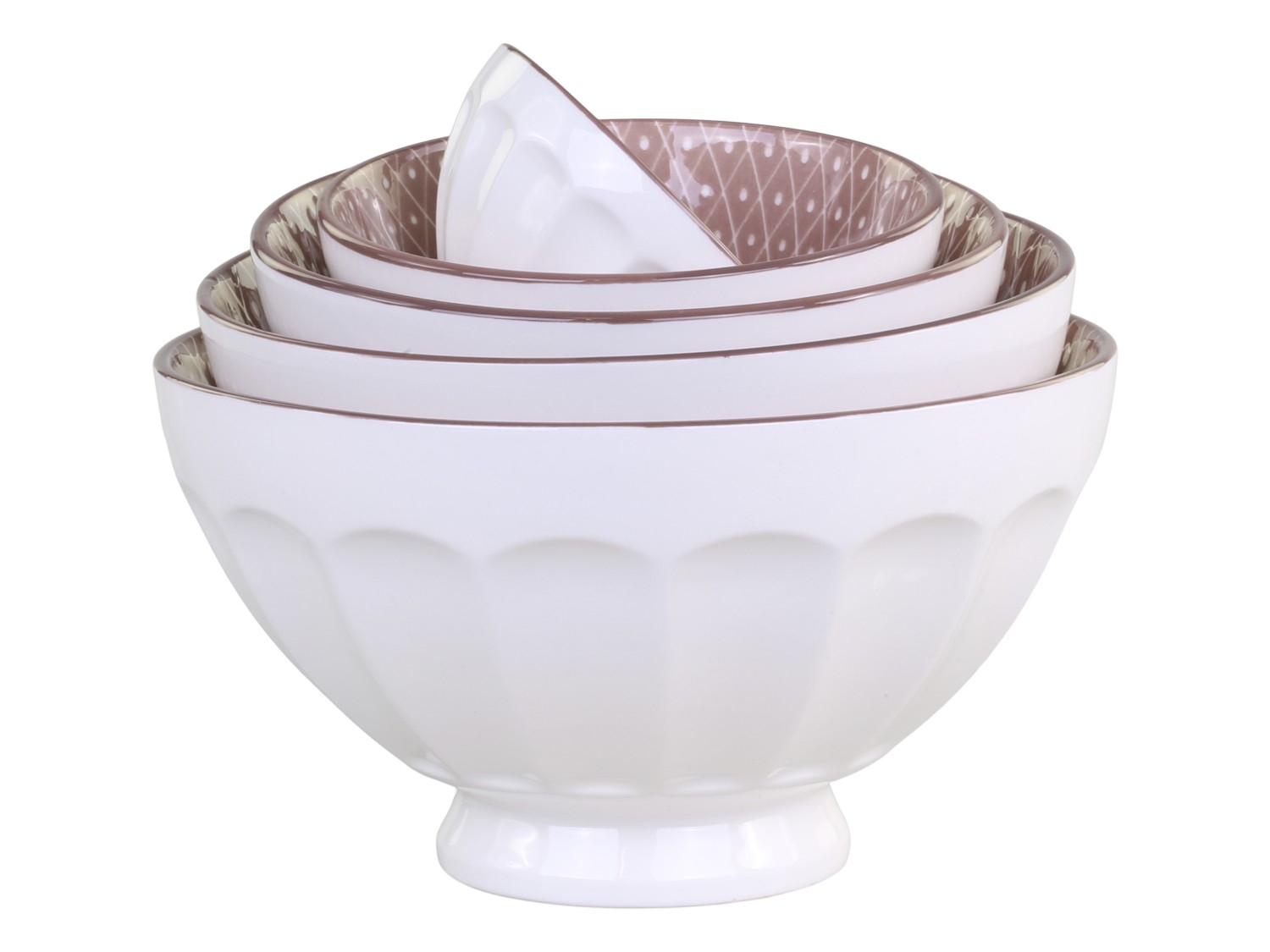 Sada piatich bielych porcelánových misiek s ružovým dekorovaním vo vnútri misky Chic Antique 40334 - obrázok 1