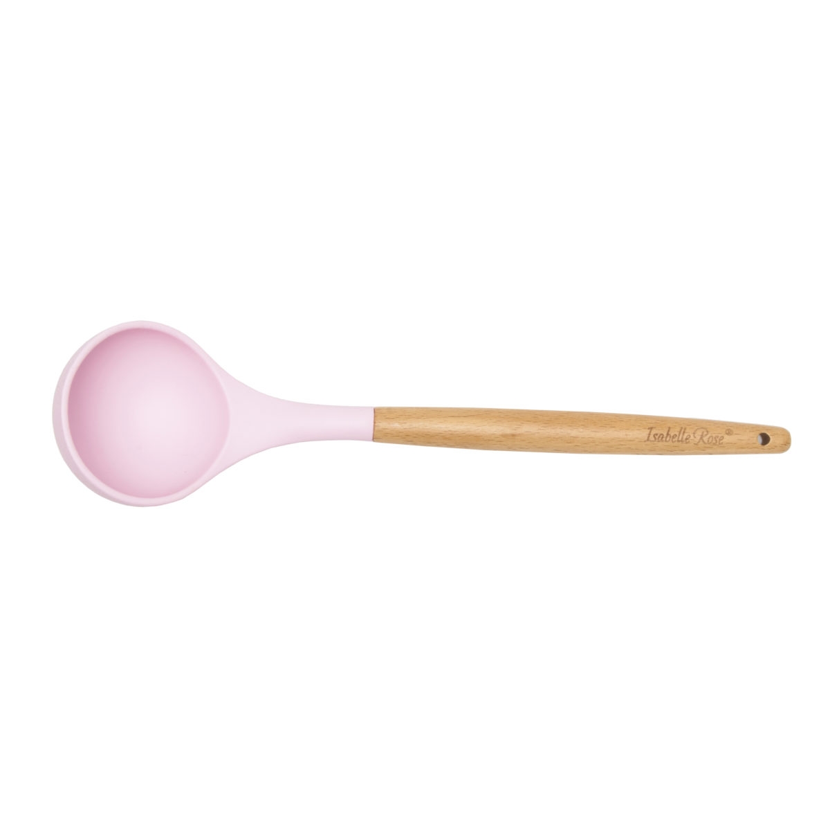Silikónová pastelovo ružová naberačka s dreveným úchopom s nápisom 31 cm Isabelle Rose 36044 - obrázok 1