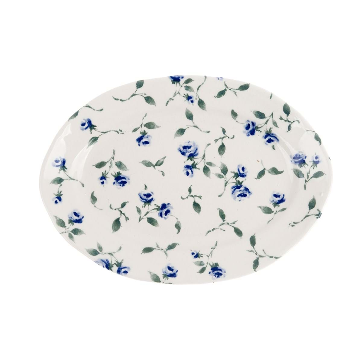 Biely keramický plytký tanier s kvetovaným modro-zeleným dekorom o priemere 25 cm Blanc Maricló 42266 - obrázok 1