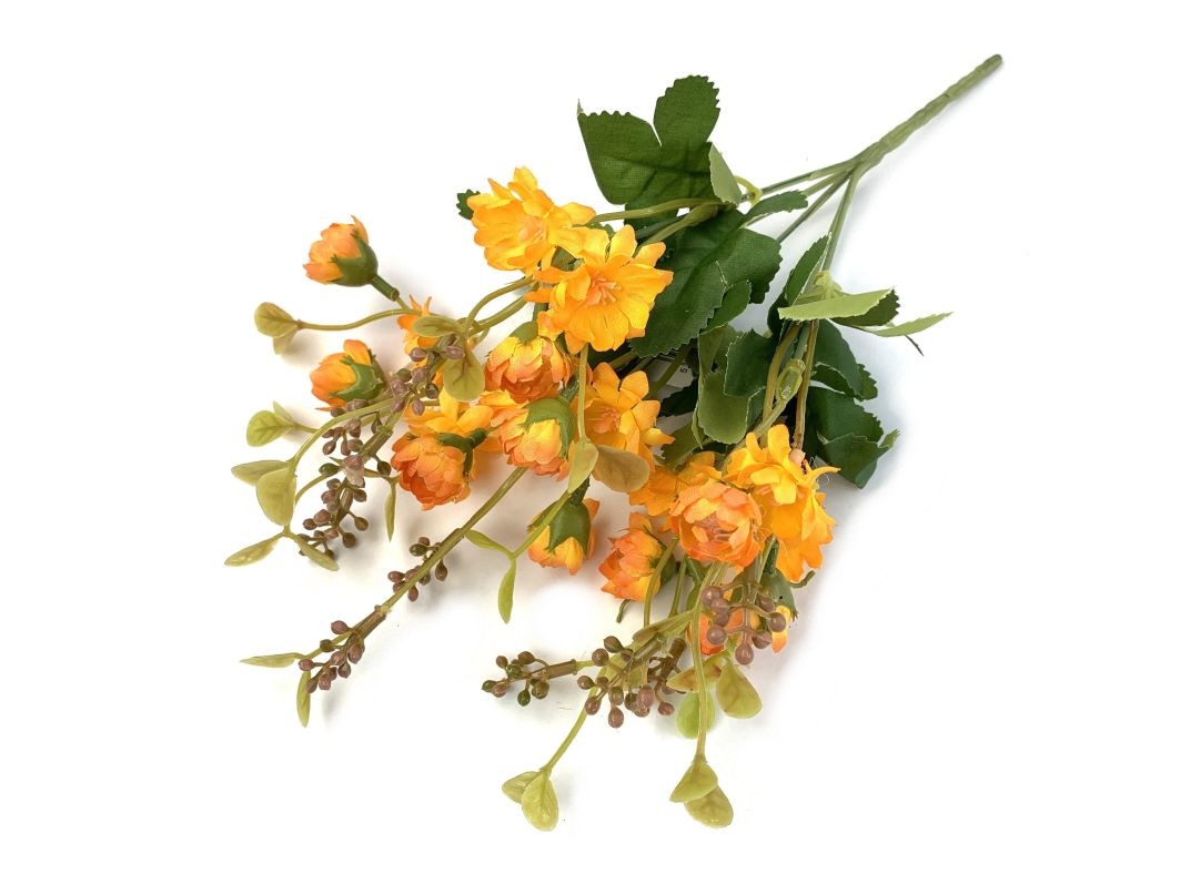Umelá dekorácia kytice kvietkov v žltom farebnom prevedení so zelenými lístkami 30 cm 42767 - obrázok 1