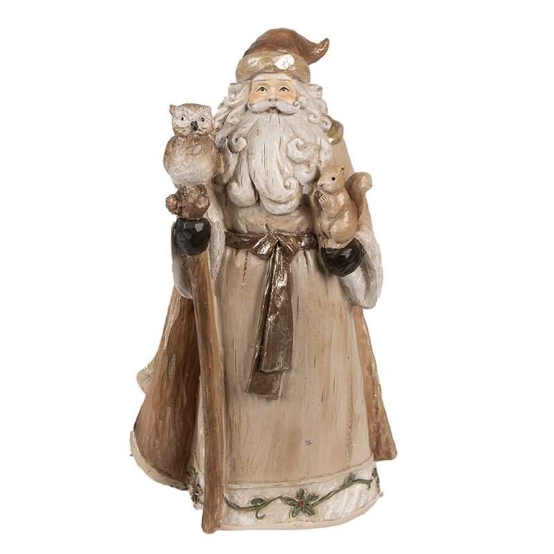 Polyresinová dekorácia stojaceho Mikuláša v hnedom farebnom prevedení so sovou a veveričkou 14 x 10 x 23 cm Clayre & Eef 42409 - obrázok 1