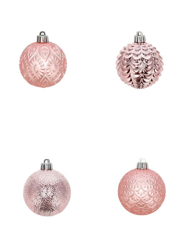 Set 4 ks plastových závesných vianočných gúľ v ružovom farebnom prevedení 6 cm 41848 - obrázok 1