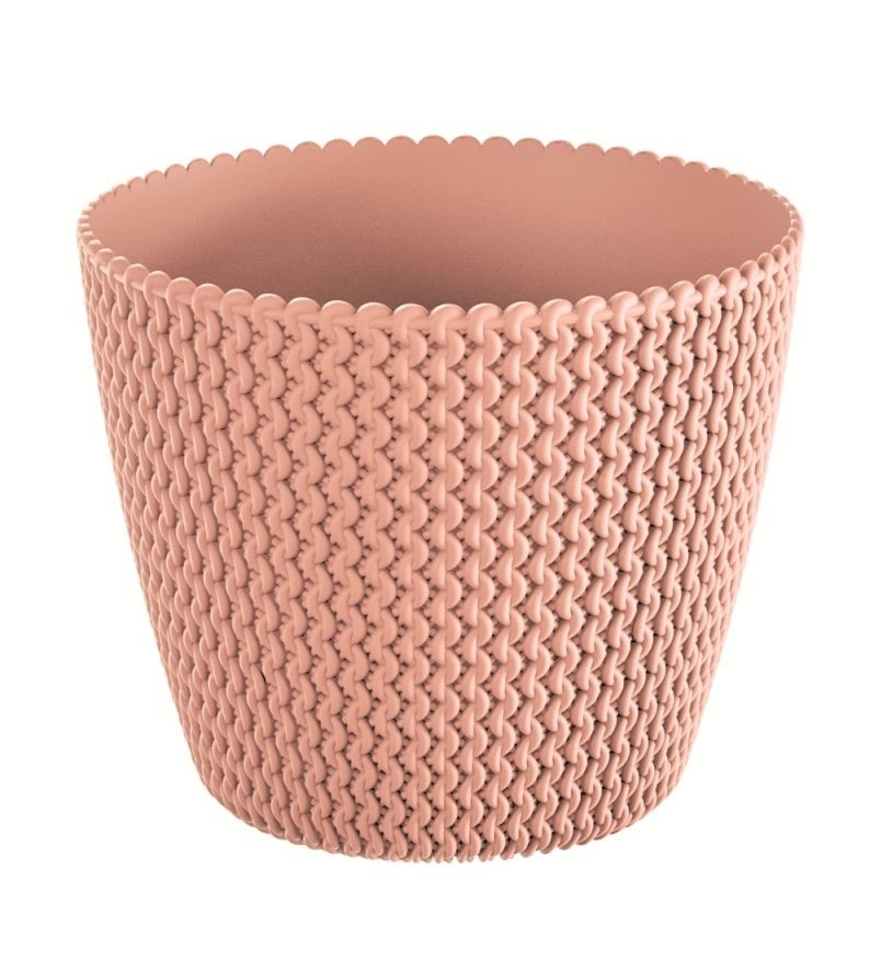 Plastový okrúhly kvetináč Splofy v broskyňovej farbe so štrikovaným vzorovaním 13 cm 27650 - obrázok 1
