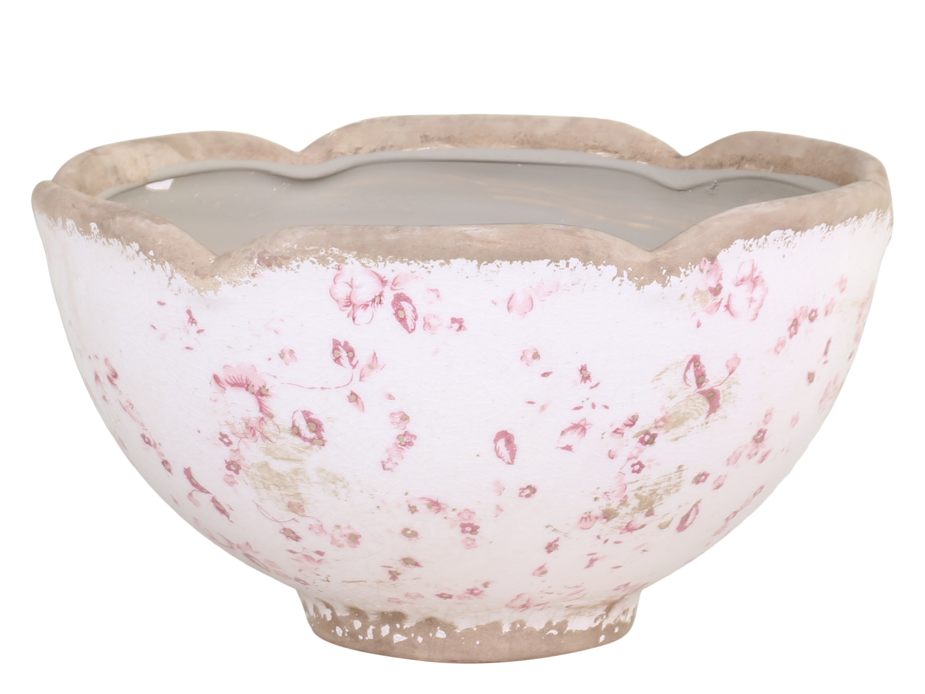 Keramická krémová misa s obitým vzhľadom s dekorom ružových kvietkov vo vintage štýle 11,5x20,5 cm Chic Antique 33762 - obrázok 1