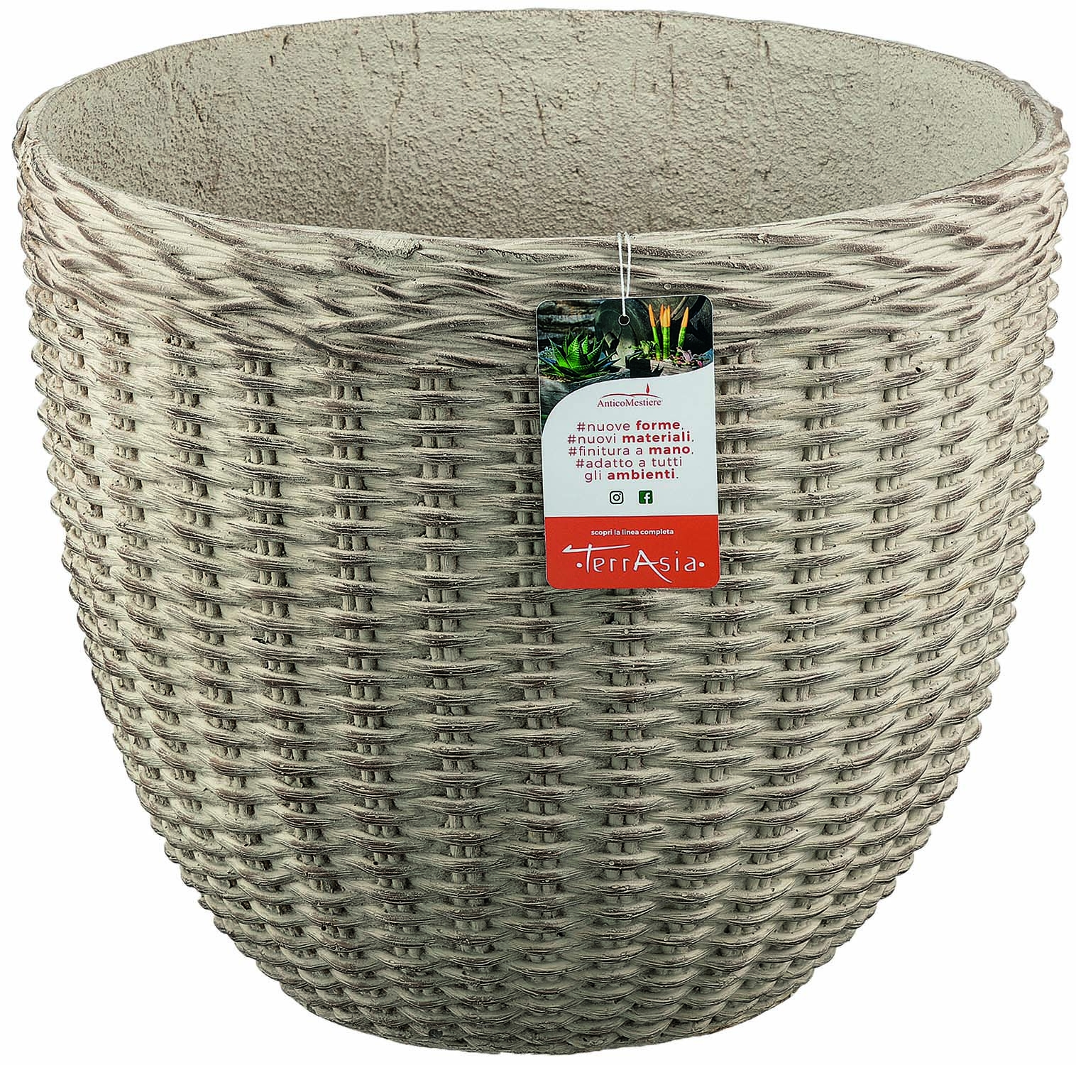 Keramický kvetináč kruh sivý s pleteným vzorom Marrakech 30 x 25 cm 37395 - obrázok 1