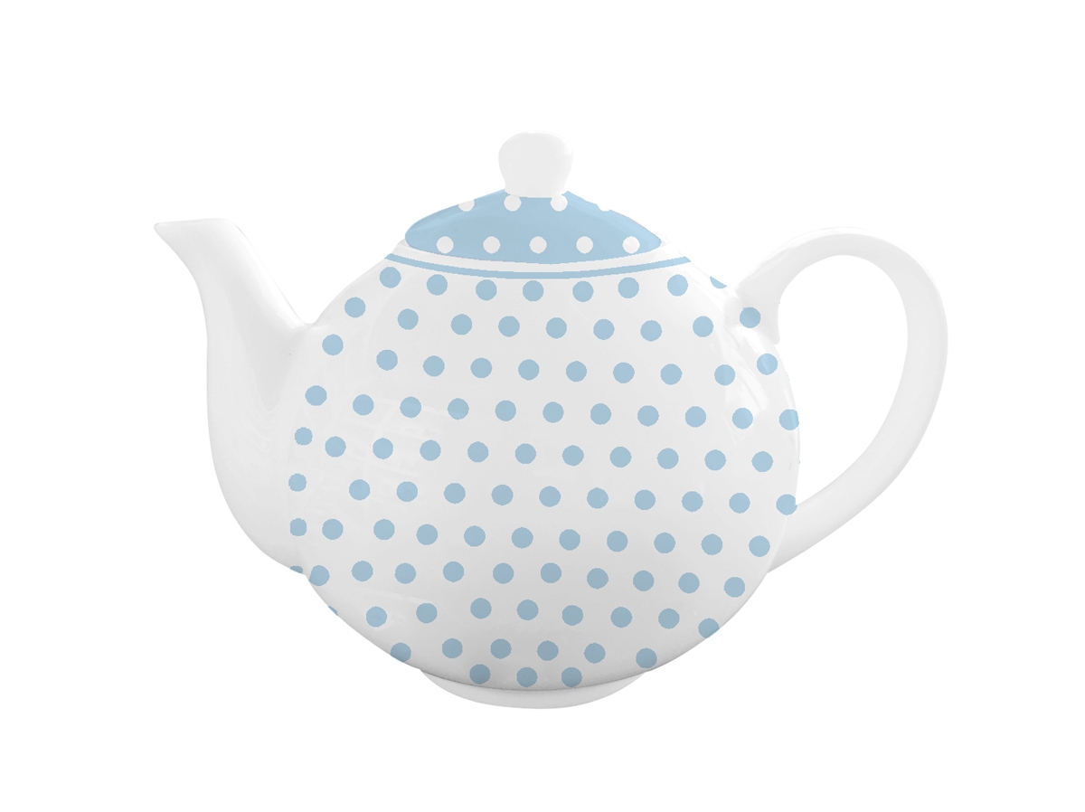 Porcelánový biely čajník s bodkovaným pastelovým modrým dekorom a uškom vo vidieckom retro štýle 1 l Isabelle Rose 35874 - obrázok 1