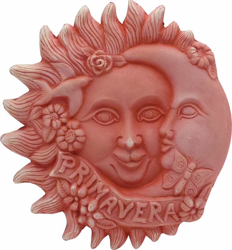 Terakotová dekorácia na stenu slnko s mesiacom a s nápisom Primavera - jar 23 cm 30813 - obrázok 1