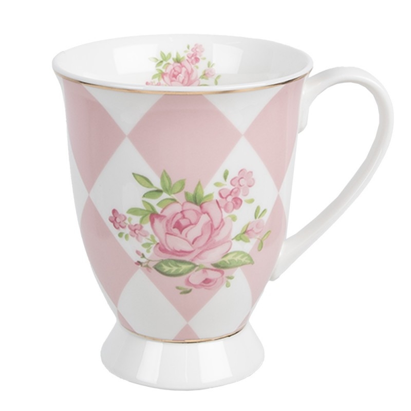 Porcelánový hrnček v bielom farebnom prevedení so zlato-ružovým dekorovaním 300 ml Clayre & Eef 43984 - obrázok 1