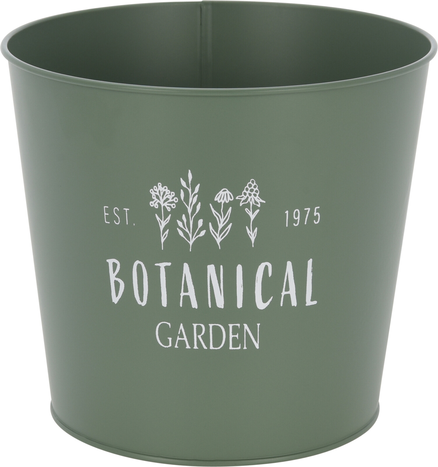 Kovový zelený kvetináč vo vintage štýle s bielym nápisom Botanical 22 x 20 cm 37131 - obrázok 1