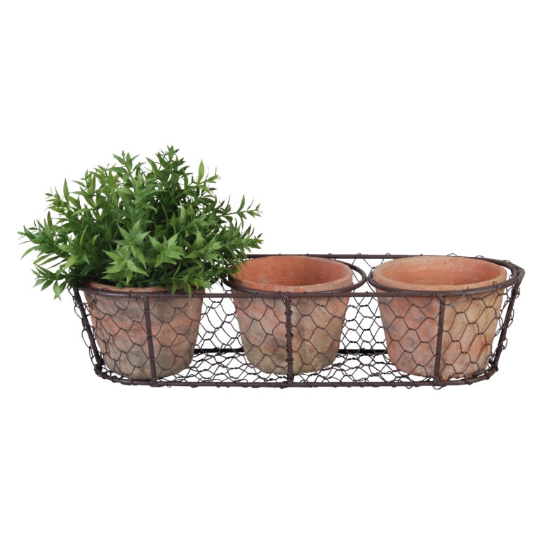 Drôtený košík s troma keramickými kvetináčmi 37,2cm Esschert design 32611 - obrázok 1