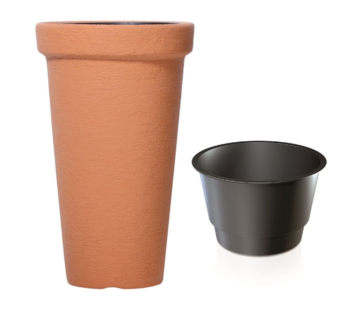 Plastový kvetináč Classic Tower v terakotovej farbe s plastovým čiernym vkladom 63 cm 30252 - obrázok 1
