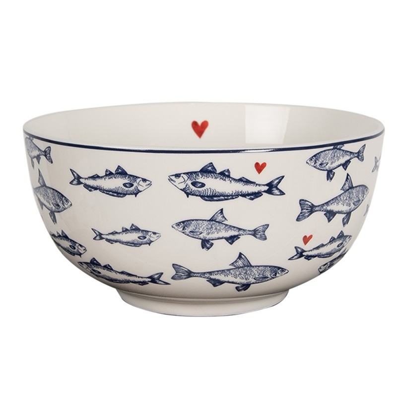 Porcelánová miska v bielom farebnom prevedení s dekorom rýb a srdiečok 14 x 7 cm / 500 ml Clayre & Eef 41981 - obrázok 1