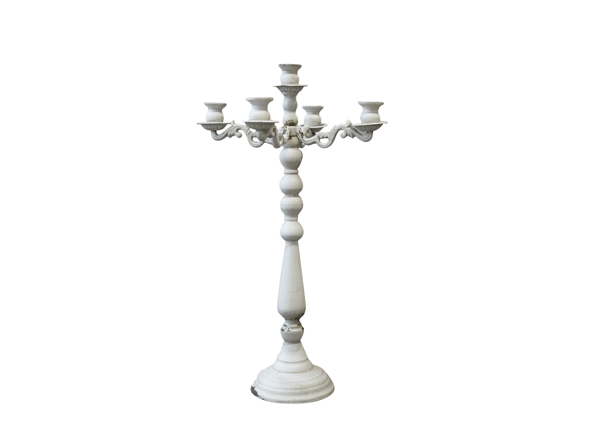 Kovový 4-ramenný svietnik v antickej krémovej farbe vo vintage štýle 66 x 31,5 cm Chic Antique 33779 - obrázok 1