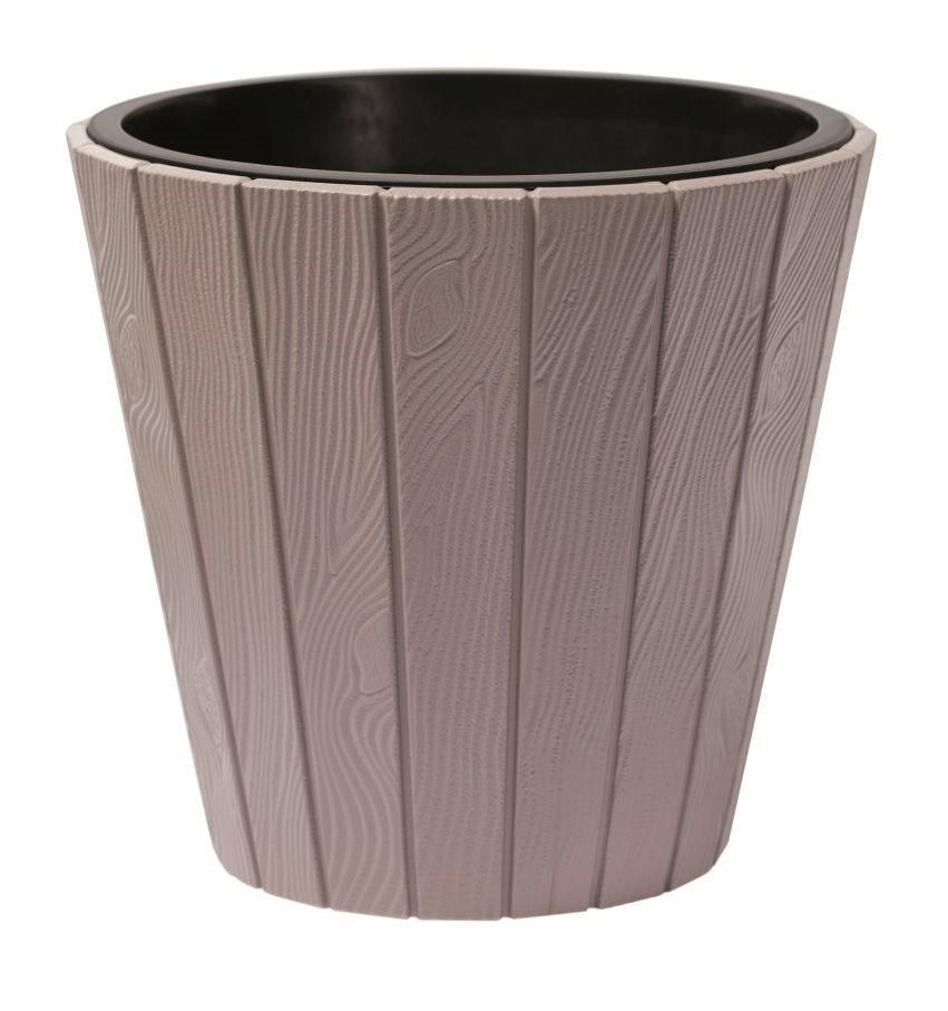 Plastový oválny kvetináč WOODE so vzorom imitácie dreva v mocca farbe 30 cm 32994 - obrázok 1