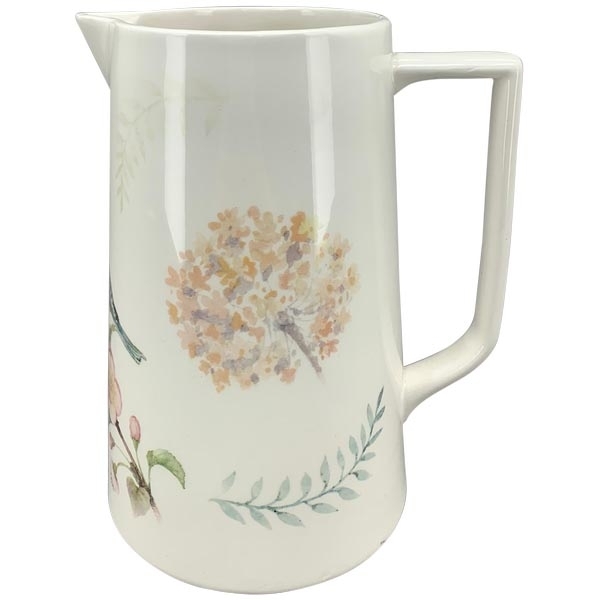 Keramická dekorácia džbánu v bielom farebnom prevedení s dekorom kvietkov 16 x 12,7 x 19 cm 43919 - obrázok 1