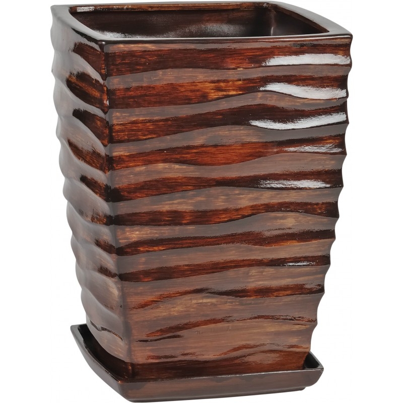 Keramický kvetináč s podmiskou kvadrát Duna tmavohnedý glazovaný výška 26 cm x 18 cm 20486 - obrázok 1