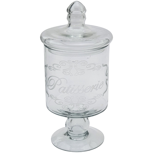 Dóza sklo na stopke s nápisom Patisserie 10x10x23 cm 46394 - obrázok 1