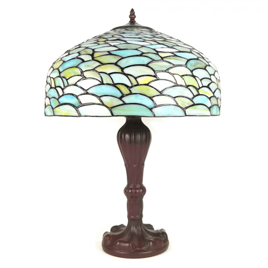 Kovová dekorácia stolnej lampy Tiffany so skleneným vitrážovým tienidlom v tyrkysovom farebnom prevedení 41 x 60 cm Clayre & Eef 43890 - obrázok 1
