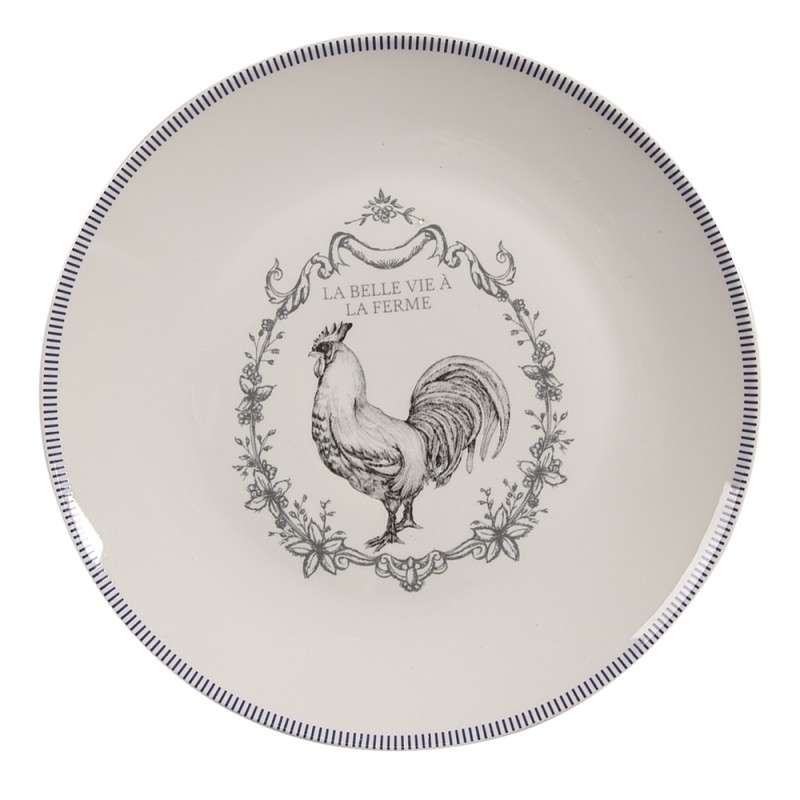 Porcelánový dezertný tanier v bielom farebnom prevedení s dekorom kohúta vo vidieckom štýle 20 x 2 cm Clayre & Eef 41977 - obrázok 1