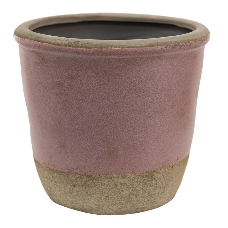 Keramický dekoratívny ružový kvetináč okrúhleho tvaru glazovaný vo vidieckom štýle 19 x 19 cm Clayre & Eef 36111 - obrázok 1