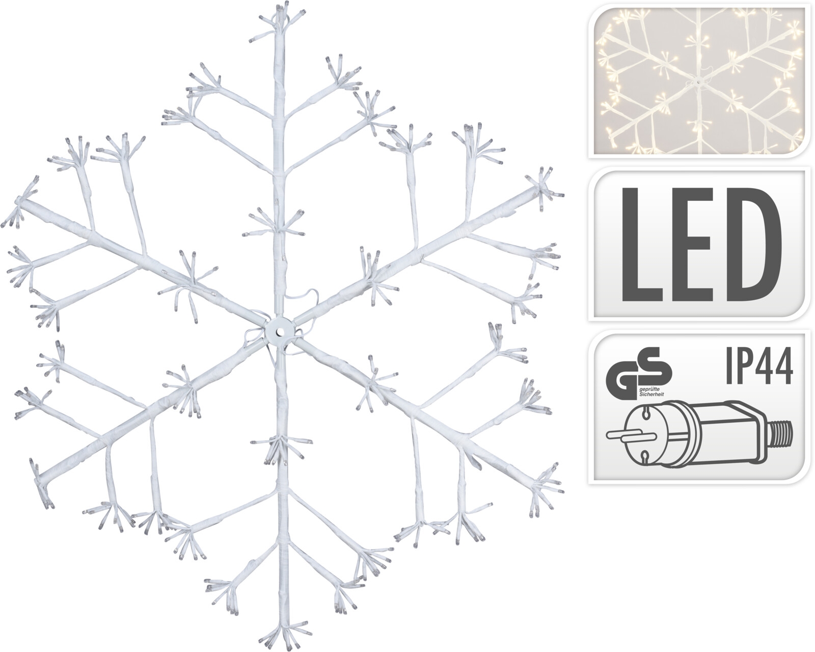 Sveteľná LED dekorácia snehovej vločky v teplej farbe 80 cm 38326 - obrázok 1