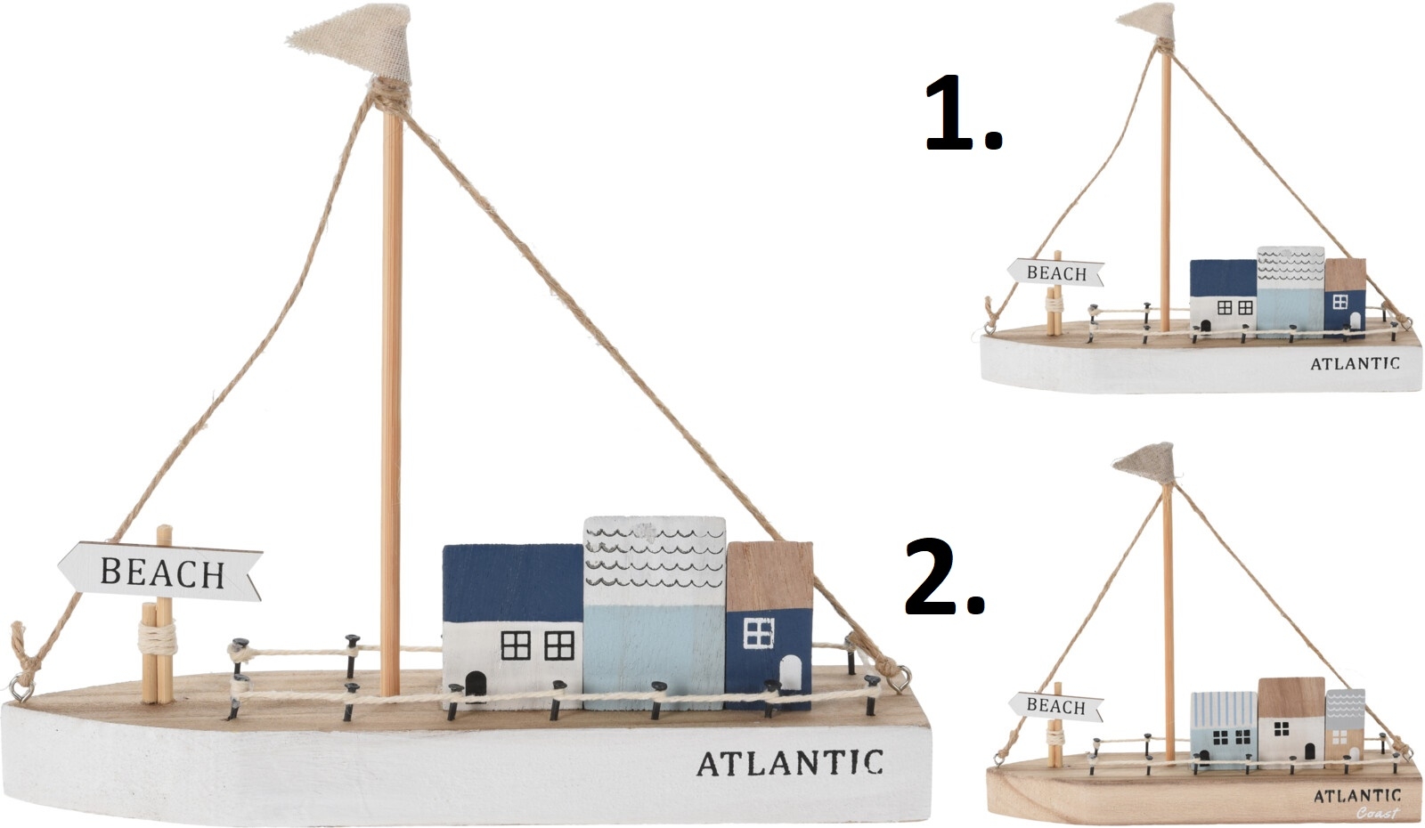 Drevená dekorácia lode s nápisom ATLANTIC a domčekmi v dvoch farebných prevedeniach 23 x 18 cm 40537 - obrázok 1