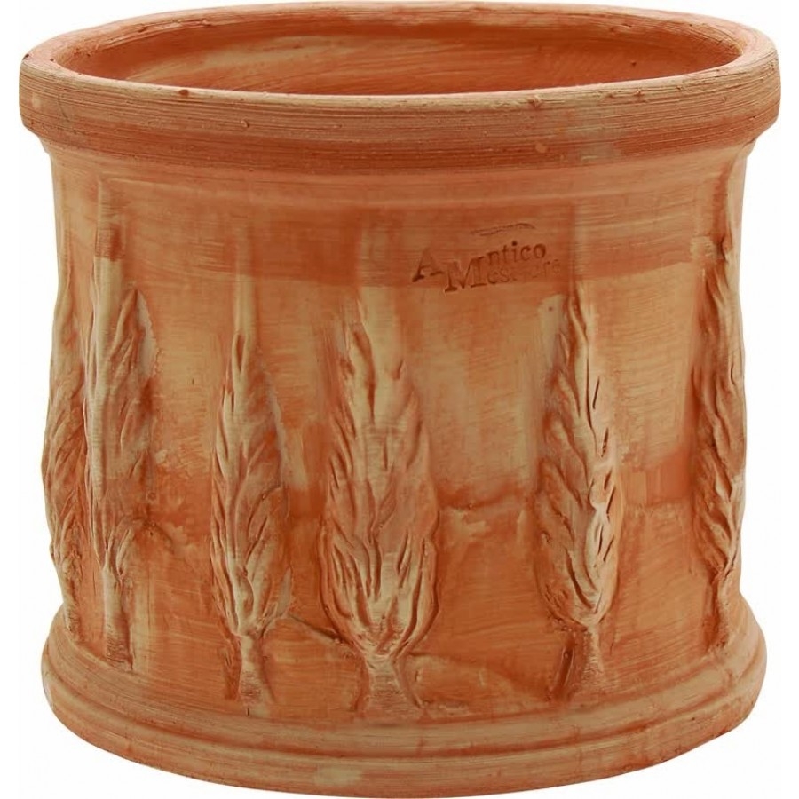 Terakotový okrúhly kvetináč s motívom talianskych cyprusov 30 cm 23761 - obrázok 1