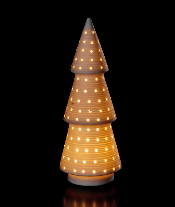 Keramická vianočná dekorácia stromčeka v bielom farebnom prevedení s LED osvetlením 8,5 x 22,5 cm 41841 - obrázok 1