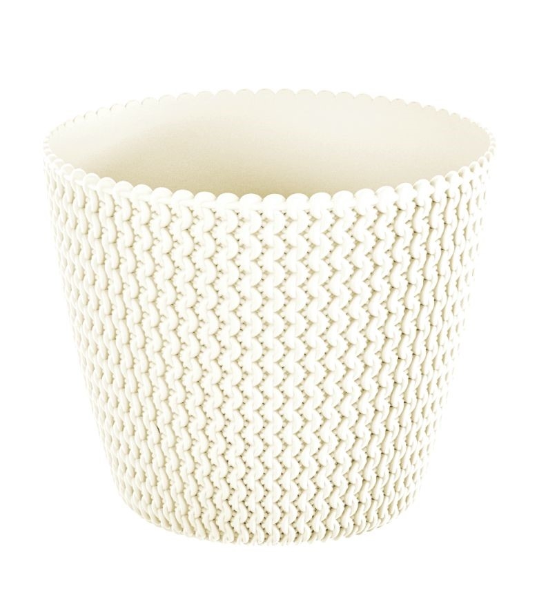 Plastový okrúhly kvetináč Splofy v krémovej farbe so štrikovaným vzorovaním 25,9 cm 36277 - obrázok 1
