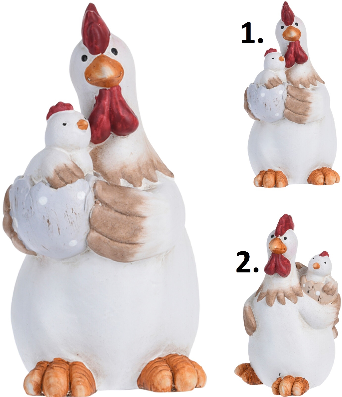 Keramická postavička sliepočky držiacej vajíčko s malým kuriatkom v dvoch variantoch 19 cm 37108 - obrázok 1