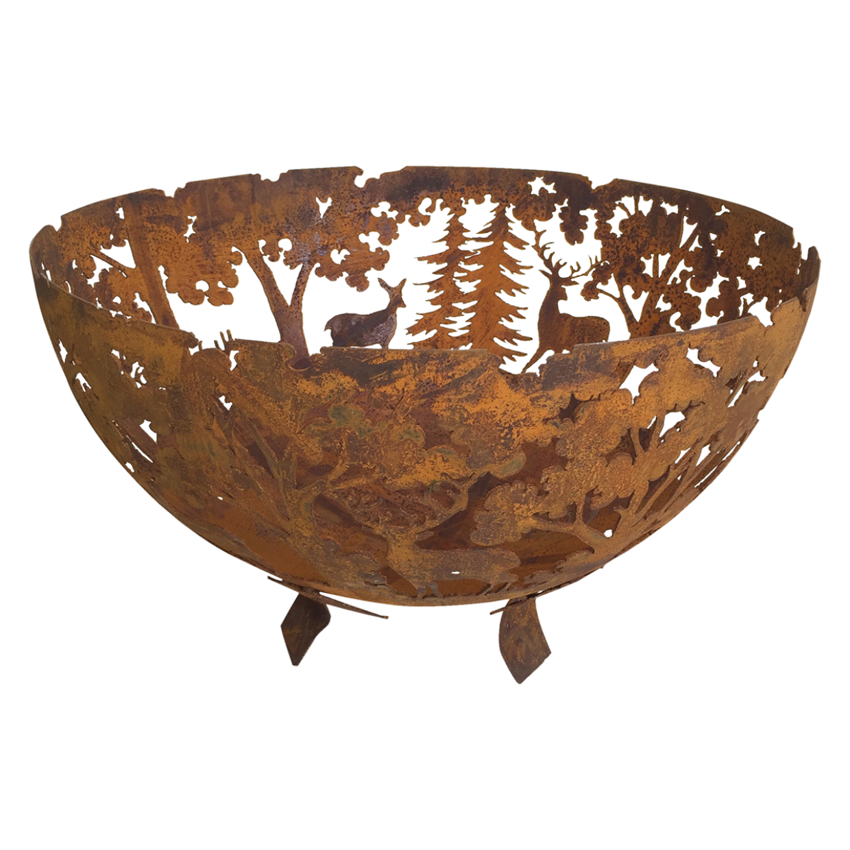 Hrdzavé pol guľové ohnisko s vintage vzhľadom a s dekorom jeleňov 57,5 x 36,8 cm Esschert design 34799 - obrázok 1