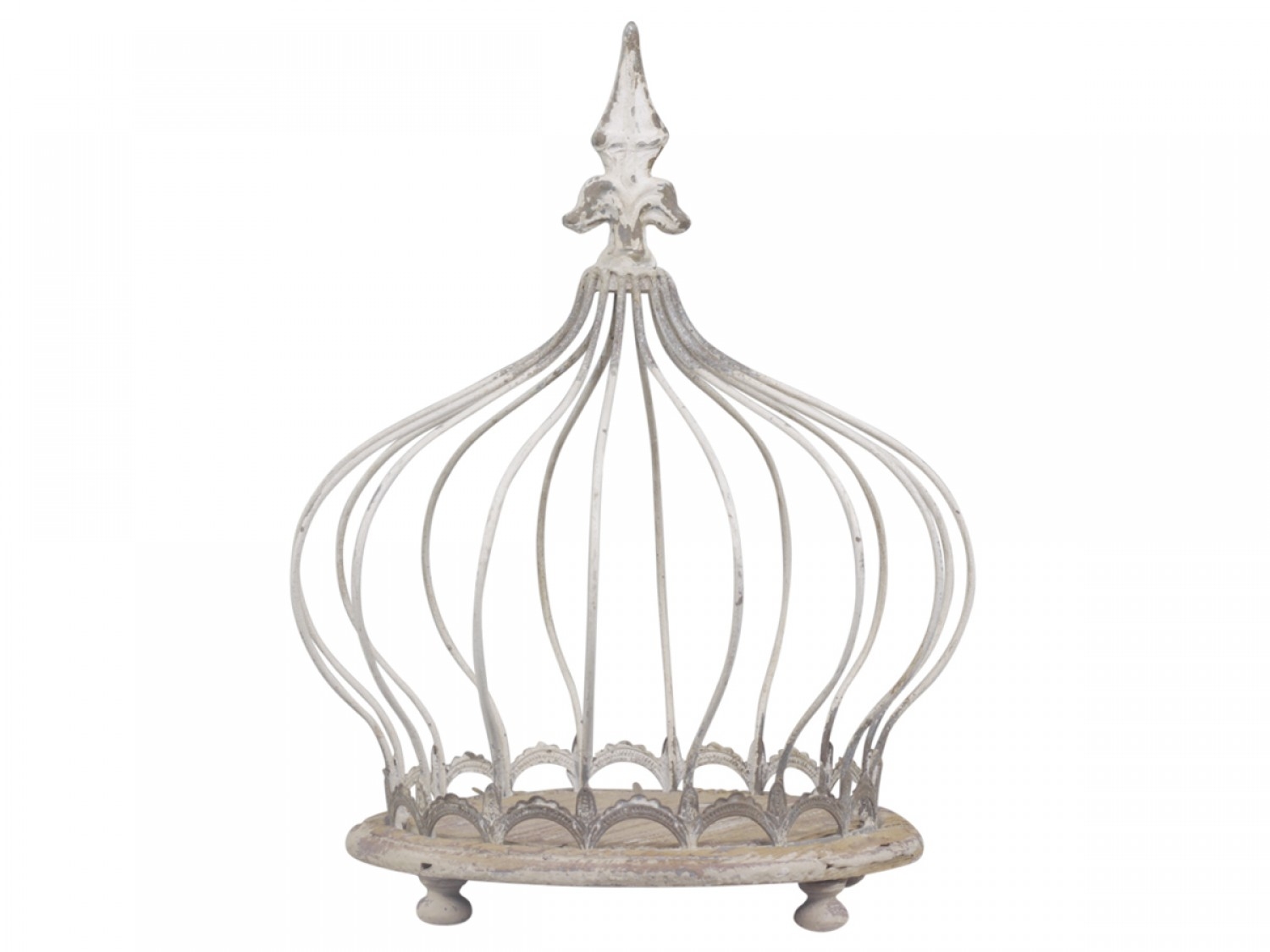 Kovová dekorácia koruny v bielej patine s jedľovou drevenou podložkou vo vintage rustikálnom štýle a priemerom 29 cm Chic Antique 37083 - obrázok 1