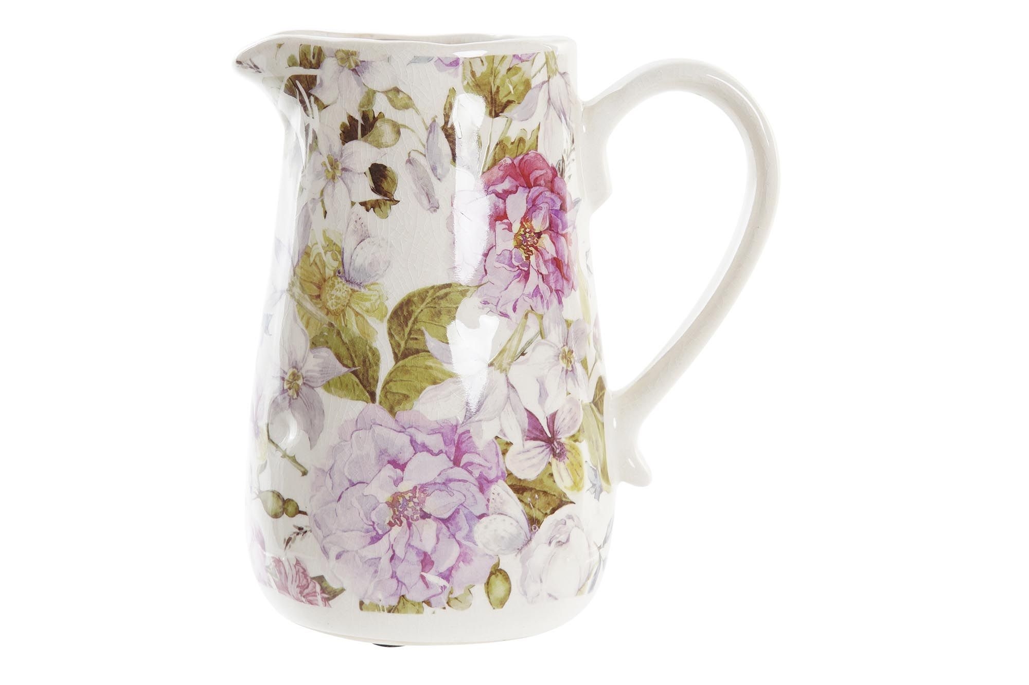 Keramický biely džbán s obitým vzhľadom s dekorom kvietkov vo vintage štýle 17 x 12 x 18,5 cm 37953 - obrázok 1
