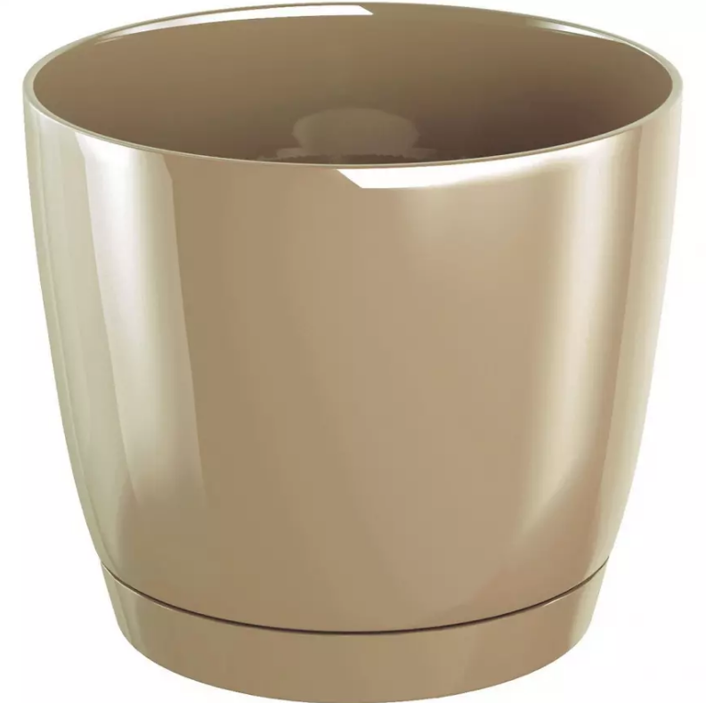 Plastový okrúhly kvetináč COUBI ROUND P v kávovej farbe s plastovou podmiskou 28 x 26,2 cm 42462 - obrázok 1